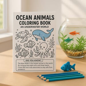 Ocean Animals Coloring Book for Kids – 47 Pages | Educational Sea Life Fun Facts | Printable PDF Activity Book