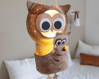 Owl lantern crafting with paper plates – PDF template for children & lantern procession