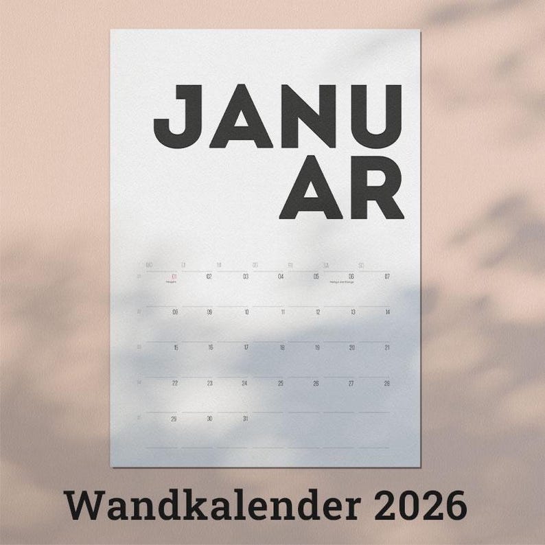 Wandkalender 2026 Zum Ausdrucken – Minimalistisch, Modern | PDF