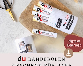Duplo Banderolen Papa DIY Geschenk – PDF Download – Vatertag Geschenk Last Minute – Du bist Schokolade Sprüche – Duplo Verpackung Basteln