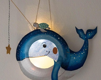 Whale lantern craft template – PDF download – St. Martin's lantern for children – Make a lantern with a paper plate – Autumn craft idea – Underwater decoration