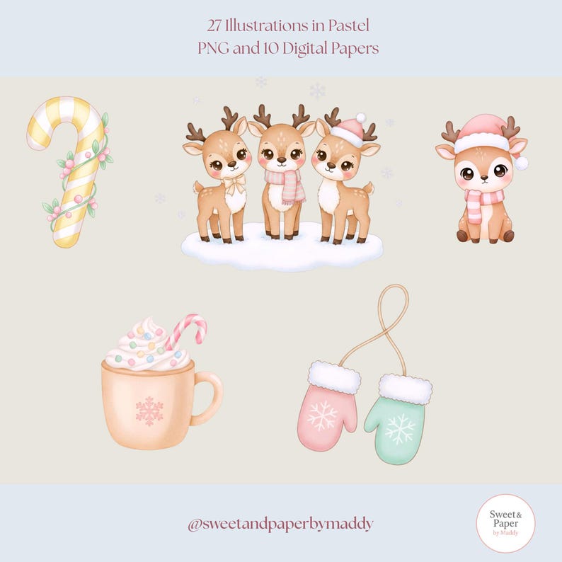 Kawaii Pastel Christmas Clipart Bundle – Christmas Characters PNG ...