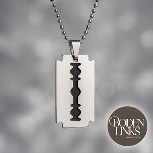 Razor Silver Pendant Necklace for Men – Stainless Steel Pendant, Punk Rock Jewelry, Edgy Men’s Necklace, Shaver Pendant Chain