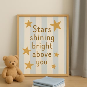 Arte imprimible de estrellas para habitación de bebé - Decoración de habitación de bebé de género neutro - Póster azul y beige para habitación de bebé niño - Arte digital para habitación infantil