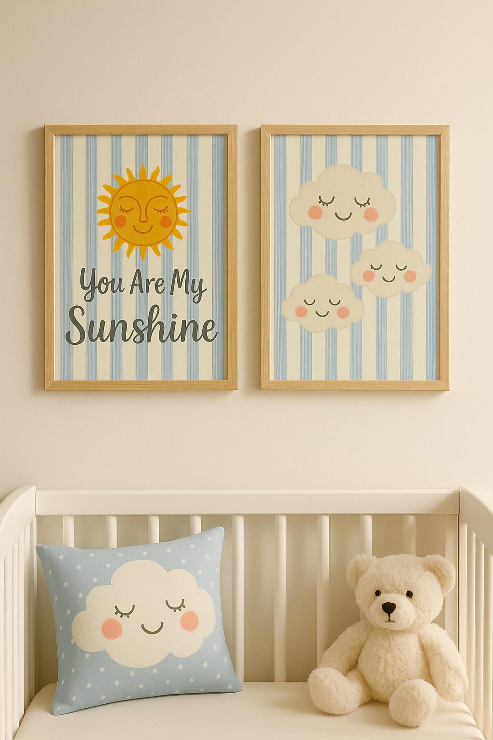 You Are My Sunshine Nursery Wall Art Set | Cute Cloud & Sun Printable ...