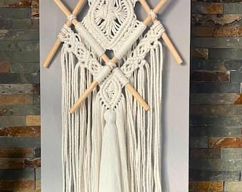 Tapiz de pared de macramé – Modelo “RANI” – Decoración boho chic de estilo indio – Hecho a mano en algodón natural