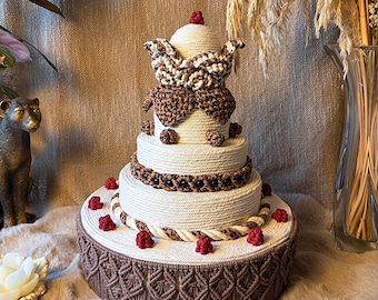 Pastel de macramé hecho a mano, decoración de cumpleaños, pieza única hecha a mano, pastel decorativo duradero, regalo personalizado