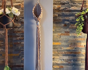 Soporte colgante para plantas de macramé beige/chocolate - Decoración de pared moderna - Hecho a mano - Colección Sperto Carine - Decoración de interiores