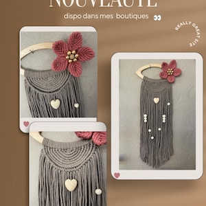 Macrame flower and wood wall hanging