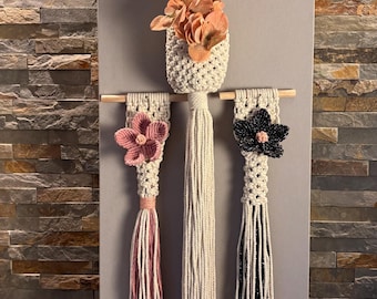 Juego de 3 colgadores de macramé para plantas de pared — Decoración de pared bohemia hecha a mano, juego de colgantes florales para pared, decoración bohemia para el hogar, SPERTO Carine