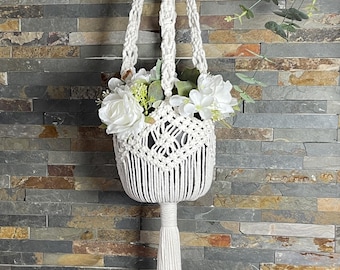 Macetero bohemio de macramé - Tamaño grande - Decoración de pared con flores | Hecho a mano