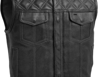 Black Leather Vest | Handmade Biker cow leather Vest For Men / special gift for someone special person .