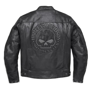 VOTARY Blouson moto motard Harley Davidson en cuir noir gris pour homme