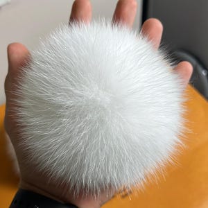 Pompon di pelliccia bianco per berretto, Grande palla soffice, Pompon di pelliccia di volpe naturale, Pompon rimovibile, Accessori di pelliccia, Idea regalo, Fai da te.