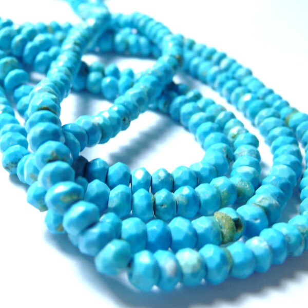 Sleeping beauty turquoise micro faceted rondelles - 6 inches of rich blue color