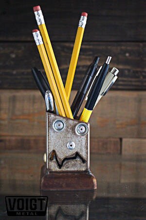 Office Desk Organizer Small: Pencil Pusher Robot Silver