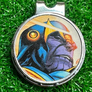 Thanos ~ Magnetyczny znacznik piłek golfowych i klips do czapki ~ Wykonany z prawdziwego komiksu ~ Prezent golfowy ~ OOAK