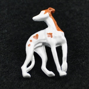 Greyhound pin - White with brown spots &quot;LOVE&quot;