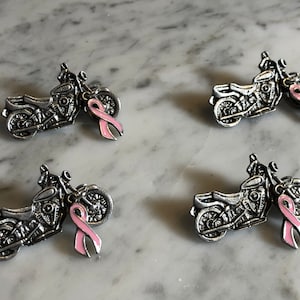4  Motorcycle Pins with Pink Ribbon Breast Cancer Awareness