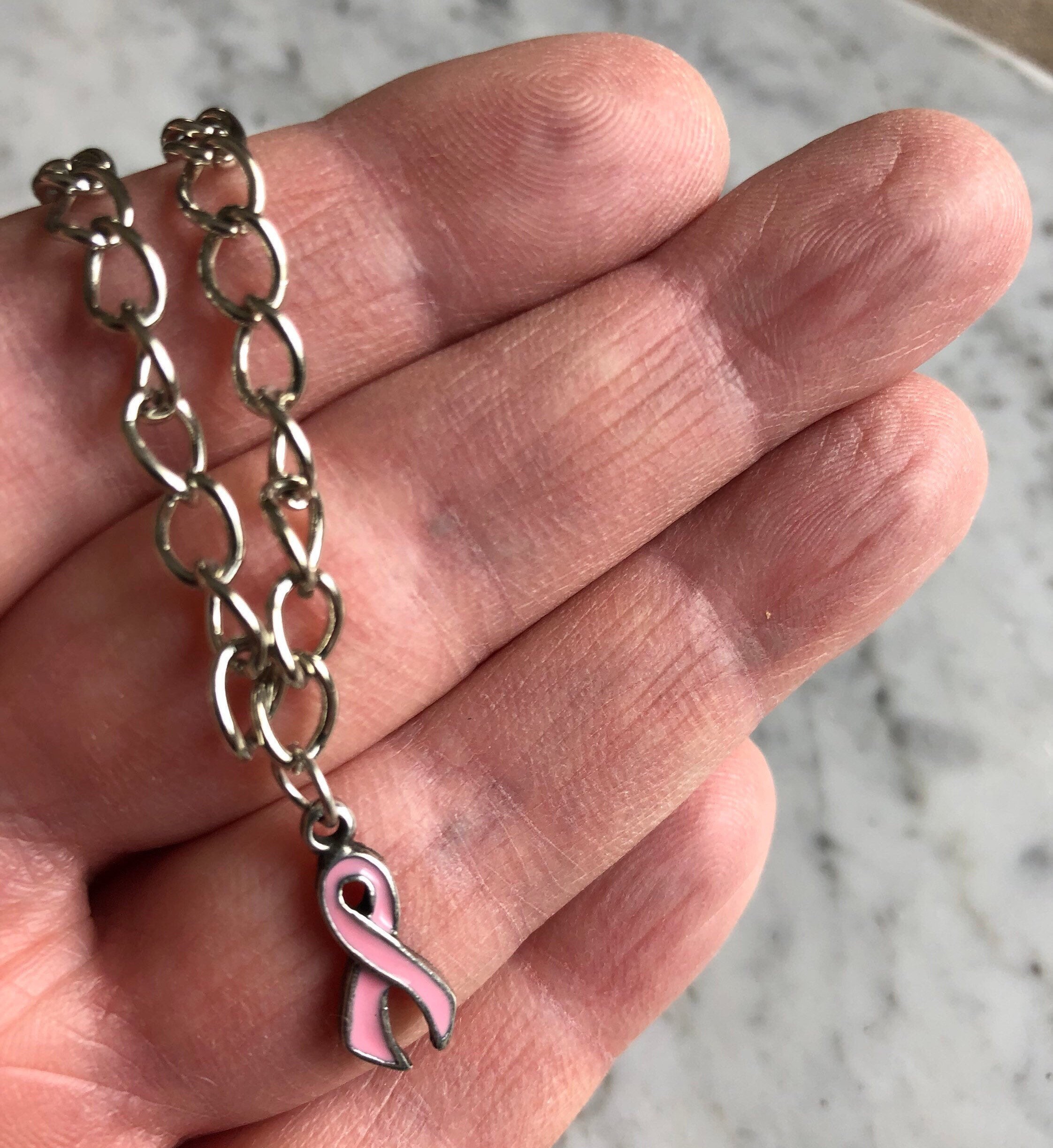 Bracciale A Catena Di Grano Con Ciondolo Nastro Rosa - Simbolo Lotta Al Cancro Al Seno E Anti-Violenza - Lega Anallergica - 3