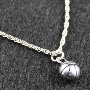 Basketball Necklace - Silver Plated Charm on 18 inch silver rope chain