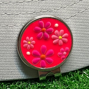 Pink and Purple Flowers ~ Magnetic Golf Ball Marker and Hat Clip ~ Woman Golf ~ Golf Gift ~ OOAK