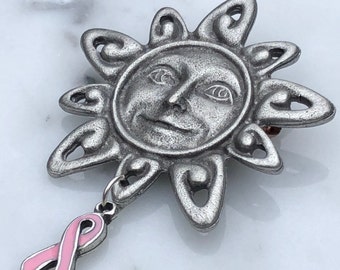 Sun Pin - Pink Breast Cancer Awareness - Relay for Life - Pink Ribbon Jewelry