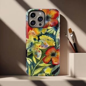 Bunte Blumen iPhone Handyhülle mit Aquarell Blumen Motiv – Blumen Motiv - Handgemalter Aquarell Druck