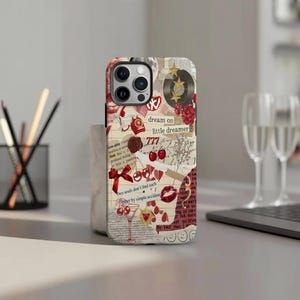 Vintage Cherry Coquette Collage Phone Case, Renaissance Grunge Phone Case, Cherries Print for iPhone