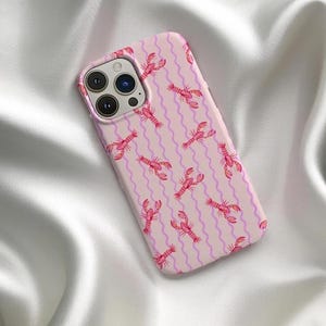 Lobster Coquette Fisherman Core Tough iPhone Case, Trendy Costal Summer Accessory, Beachy Vacation Phone, Pink Stripe Tomato Girl Summer