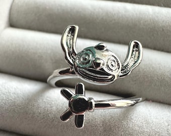 Anillo de puntada ajustable: joyería de plata con dibujos animados, regalo para fans de Disney