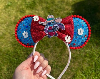 Handmade Stitch Mickey Ears | Lilo & Stitch Inspired Disney Ears | Red Bow Headband | Disneyland Paris Accessories | Custom