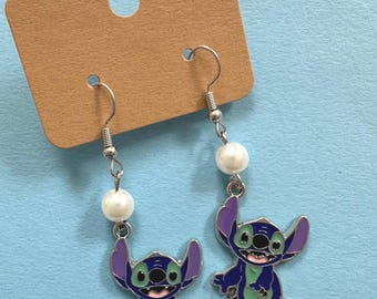 Blue Alien Pearl Detail Dangle Earrings