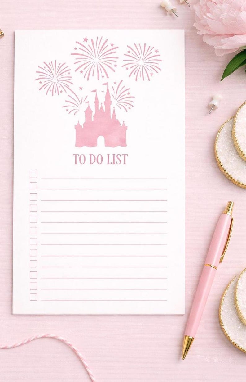 Firework Notepad Princess Castle to Do List Printable | Pink Fairy Tale Daily Checklist ...