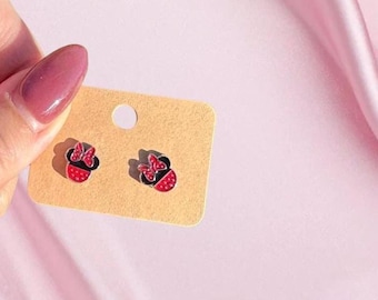 Minnie Mouse Inspired Earrings • Red Polka Dot Bow Studs • Disney Inspired Jewelry • Fun Cartoon Earrings • Gift for Disney Lovers