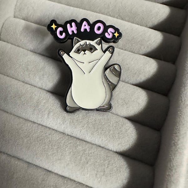 Chaos Raccoon Enamel Pin – Cute Funny Animal Pin | Mischief Raccoon Badge | Kawaii Lapel Pin | Gift for Animal Lovers