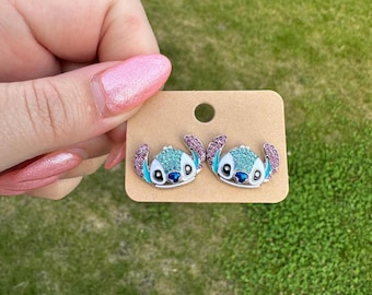 Orecchini a bottone Stitch / Gioielli con strass Disney per fan
