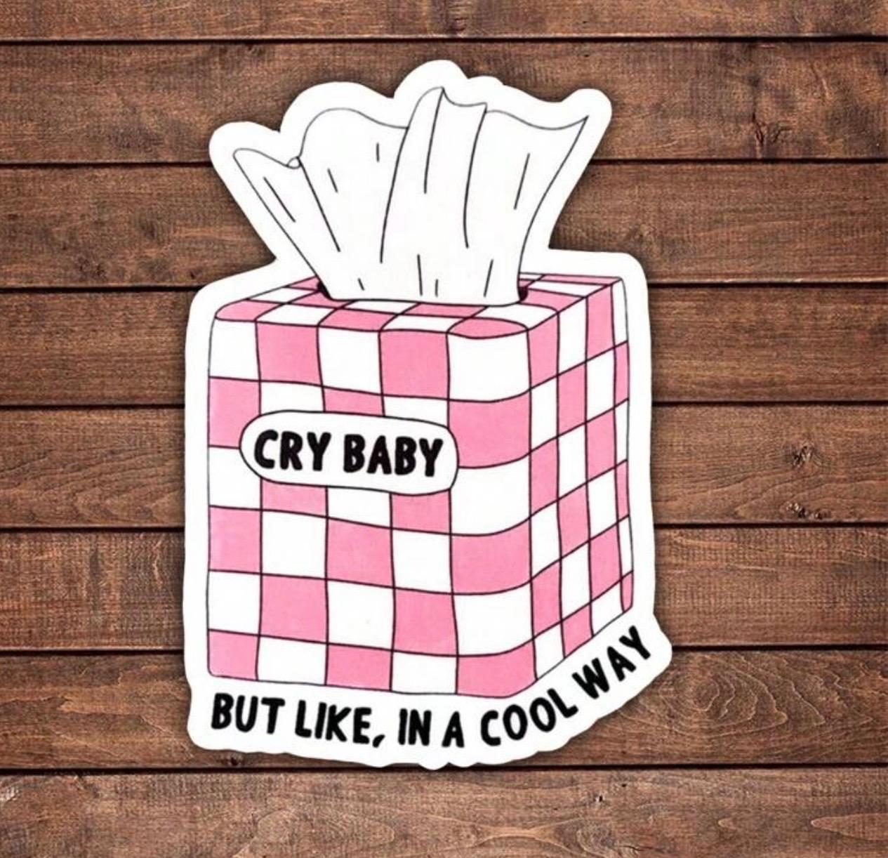Cry Baby Sticker – Pink Checkered Tissue Box, Emotional Vinyl Decal - Etsy