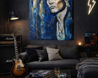 Cuadro de Billy Idol, Billy Idol, Pintura rock, Regalo para fans de Billy Idol, Pintura al óleo y técnica mixta sobre madera, Regalo rockero, rockero