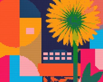 Dandelion Cross Stitch Pattern, Modern Floral Abstract (PDF)