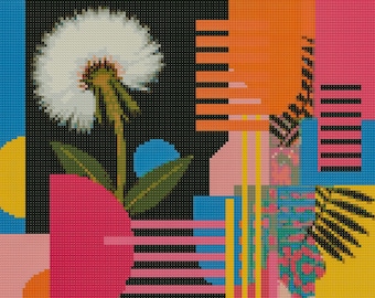 Abstract Dandelion Cross Stitch Pattern, Modern Flower (PDF Pattern)