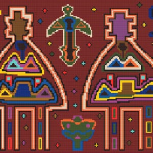 Cross stitch " African pattern- two huts", abstract, instant download in PDF format.