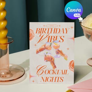 Bewerkbare bedankkaart, afdrukbare dankbaarheidskaart, proost en feest, oranje cocktailpartysjabloon voor volwassenen