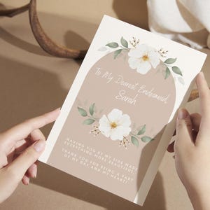 Cartão de agradecimento editável para madrinhas, modelo de folhagens florais para impressão, bilhete de presente para madrinhas, cartão para madrinhas