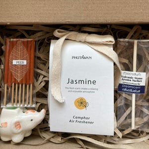 ジャスミンカンファーアロマセラピーギフトボックス – お香、火山石、象の装飾、母の日ギフト