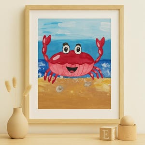 Póster imprimible de cangrejo rojo para habitación infantil con temática oceánica (tamaño A3, A4, A5, A6)