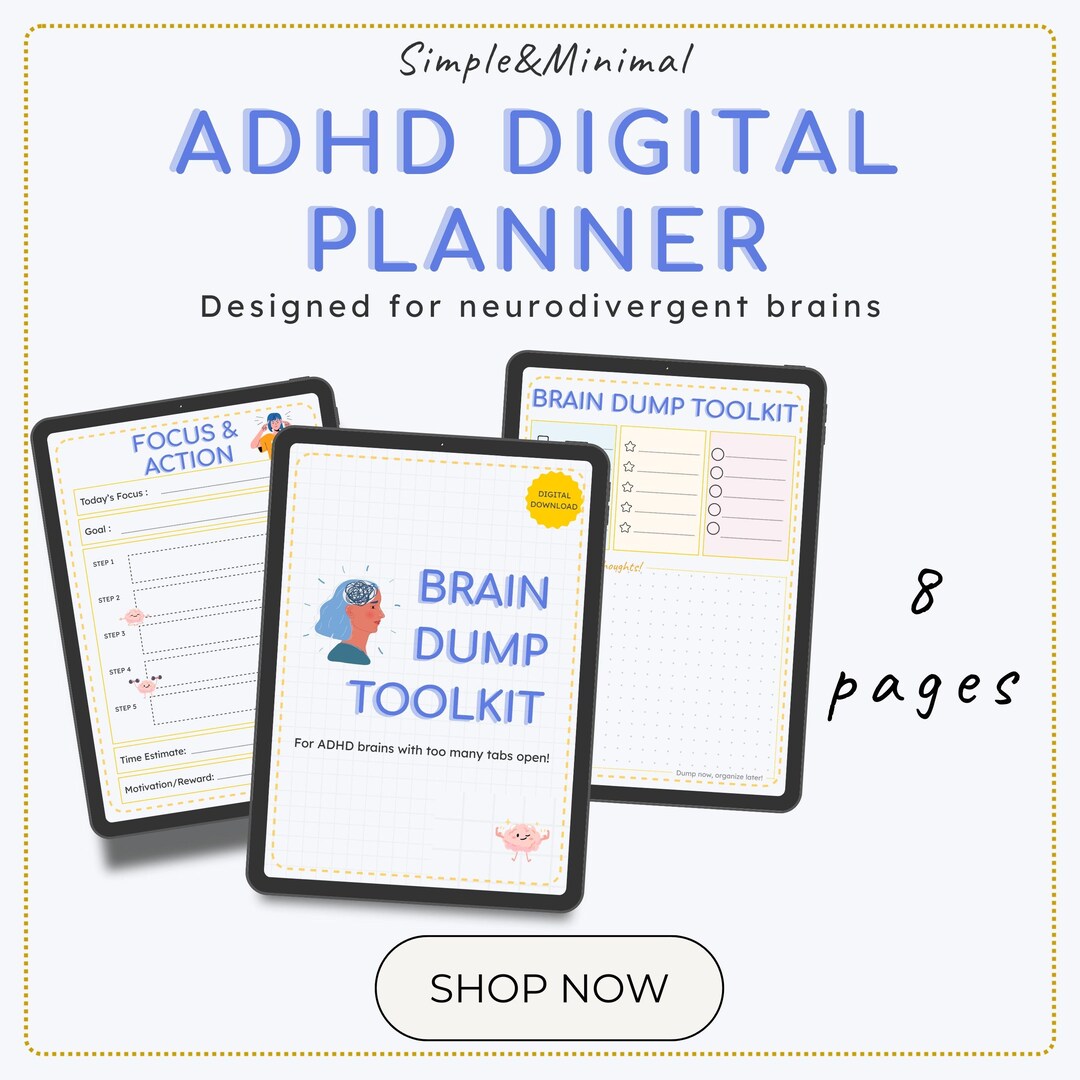 ADHD Planner Printable - Focus & Brain Dump Kit - Digital Download ...
