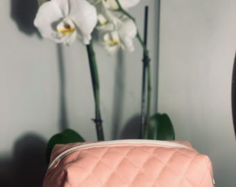 Soft Quilted Peach Makeup Bag | Compact Pouch 18×10×10 cm | Perfect for Handbags or Travel