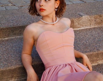 Baby Doll Pink Strapless Dress – Romantic Mini Party Dress – Puff Skirt Cocktail Dress – Soft Girl Aesthetic – Cute Feminine Outfit