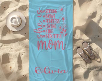Personalize Mother's Day Beach Towel, Mother's Day Gift, Custom Beach Towel, Gift For Mom or Grandma, Child Name Towel, Soft&Quick Dry Towel
